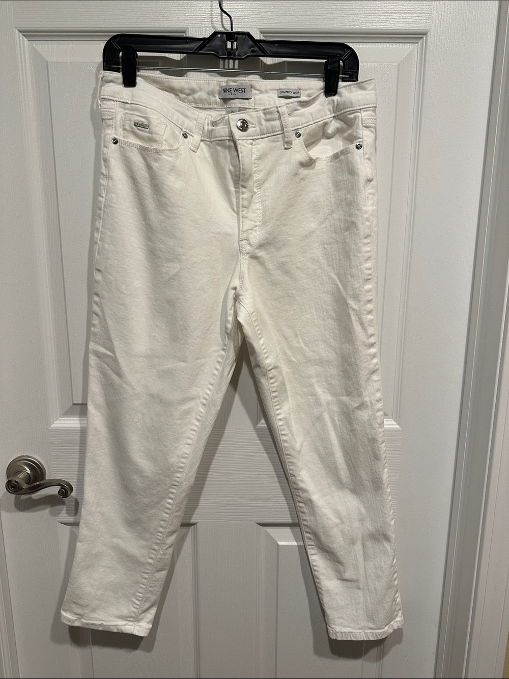 Nine West White One West High-Rise Denim Cropped Jeans